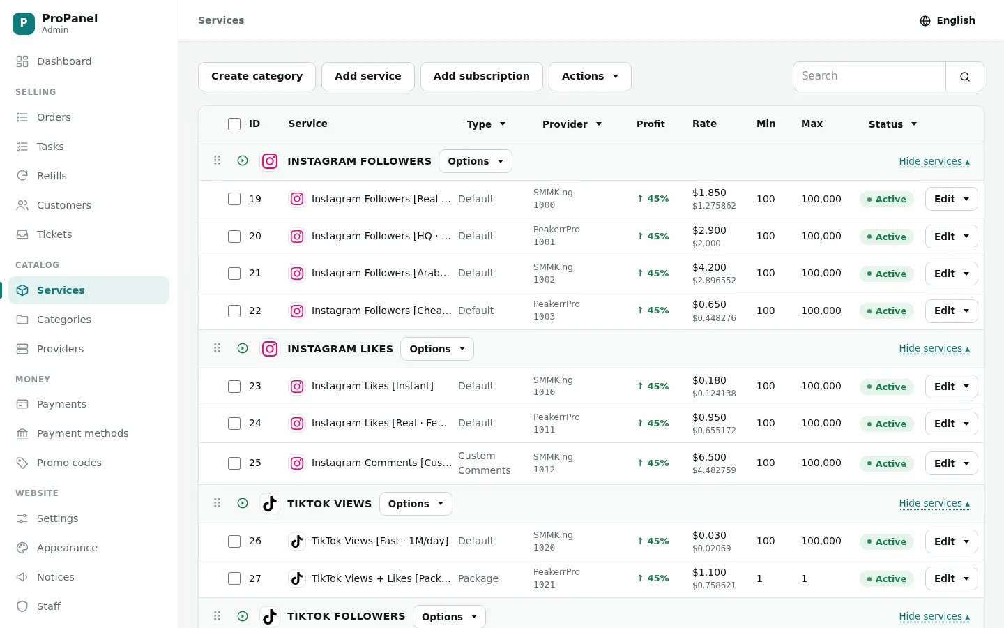 Services page